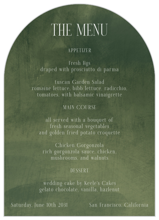 Abstract Texture Wedding Arch Menus pair an elegant arched shape, rich texture, and refined typography for a sophisticated wedding tablescape.