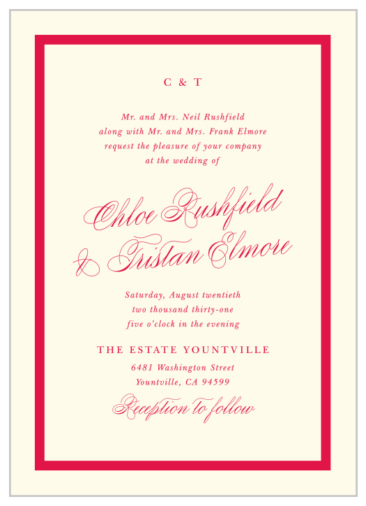 Classy Border Wedding Invitations feature a bold double-line frame and romantic script typography for a timeless, sophisticated introduction to your wedding celebration.