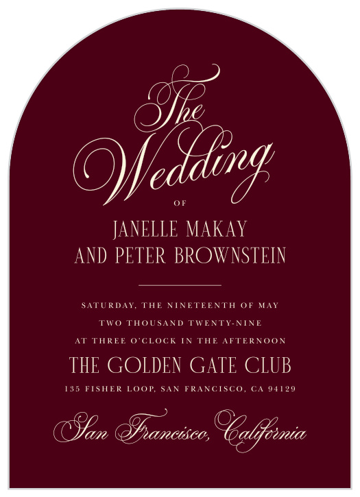 Dark Romance Wedding Arch Invitations feature dramatic arched silhouettes, ornate botanical detailing, and sweeping calligraphy for an elegant statement with a moody romantic edge.