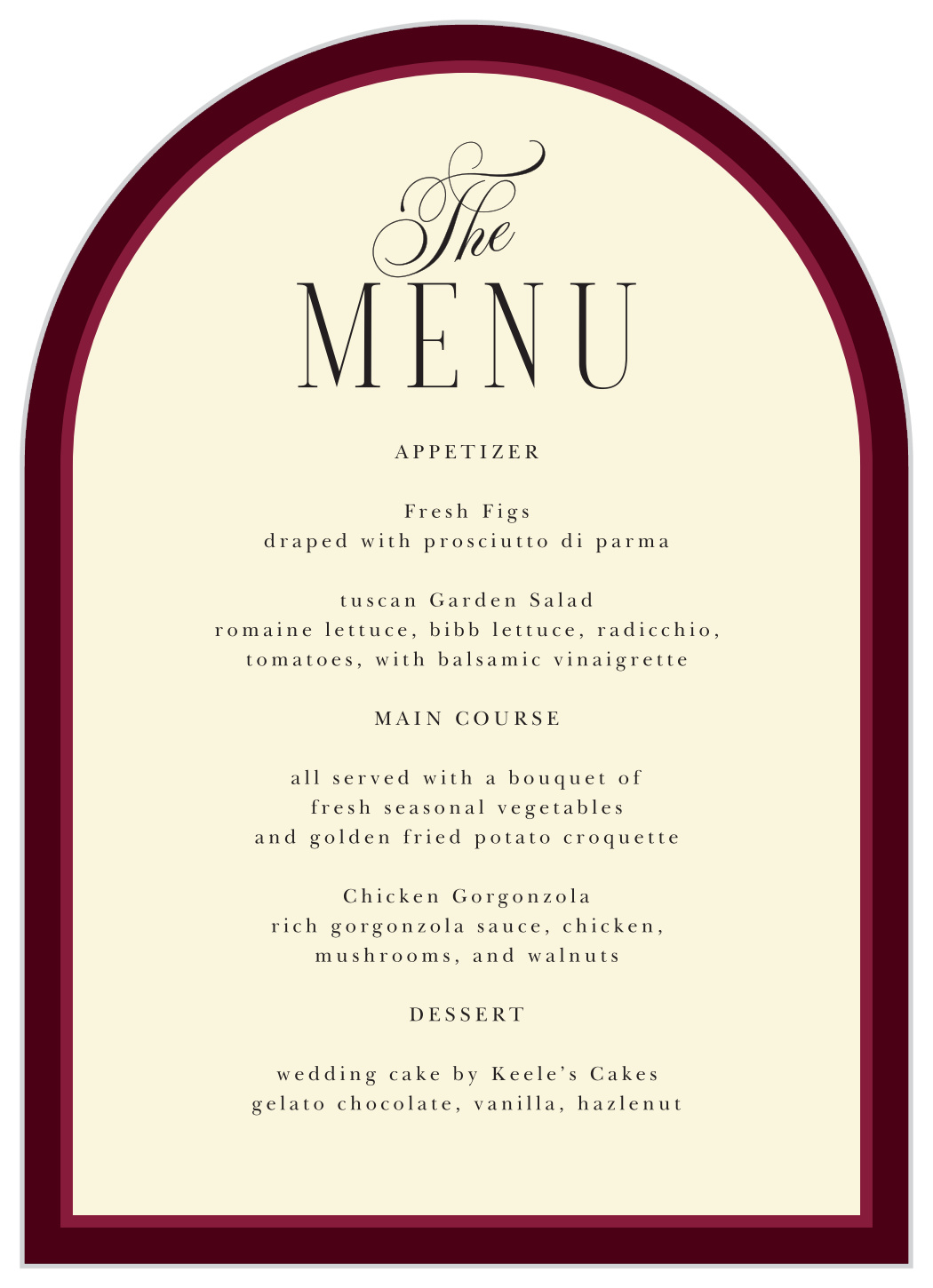 Dark Romance Wedding Arch Menus