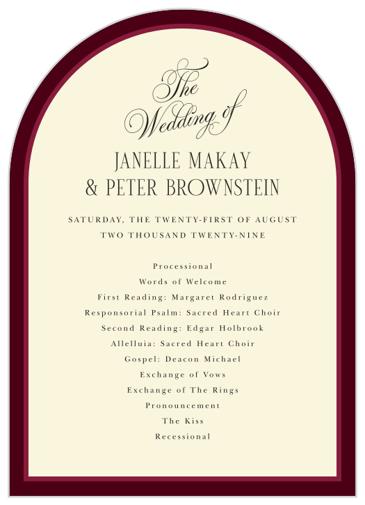 Dark Romance Wedding Arch Programs feature a dramatic arched silhouette, layered border, and ornate calligraphy for an elegant guide to your wedding ceremony.