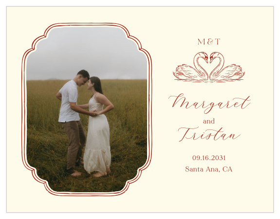 Sketched Swan Save the Date Magnets pair a favorite engagement photo with hand-drawn swan artwork and graceful script typography for a romantic introduction to your wedding celebration.