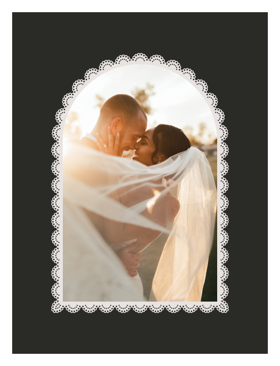 Lace Arch Photo Art Print showcases a favorite photo inside a romantic arched lace frame.