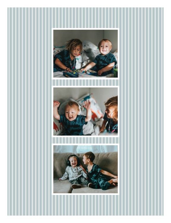 Striped Triptych Photo Art Print brings three favorite photographs together in a clean vertical arrangement surrounded by timeless pinstripe detailing.