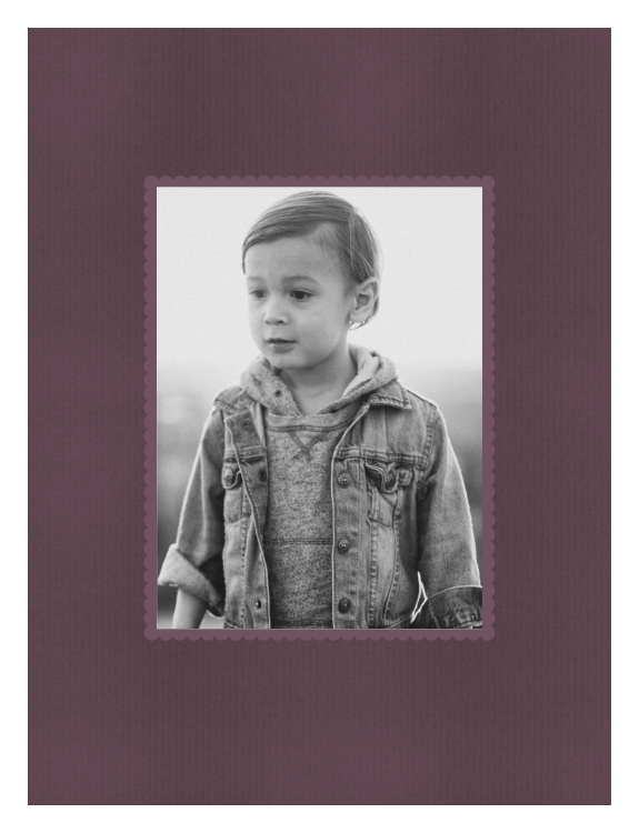 Pinstripe Shadow Photo Art Print blends a timeless black-and-white photo display with a subtly textured pinstripe background and charming scalloped frame detail.