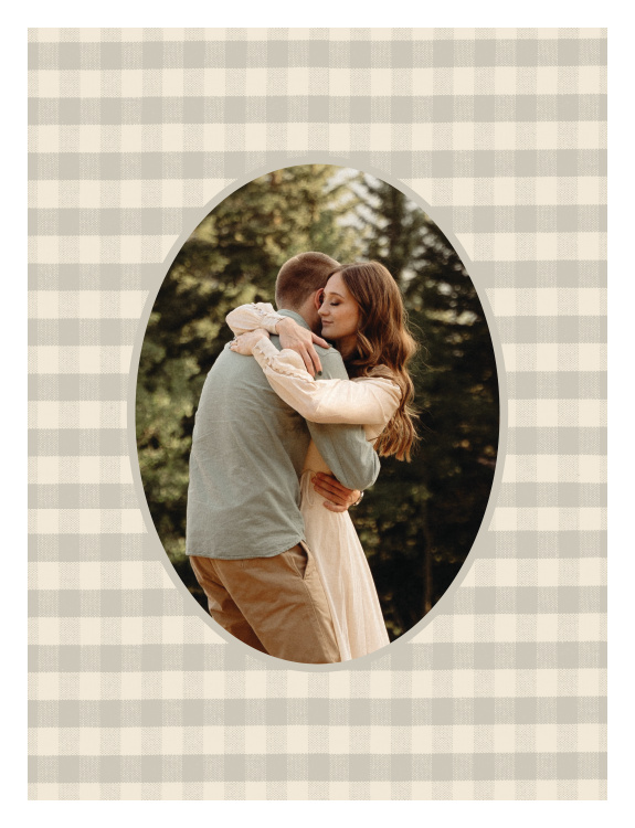 Gingham Oval Photo Art Print pairs a personalized photo with a timeless oval frame and classic gingham check pattern for a warm, nostalgic look.
