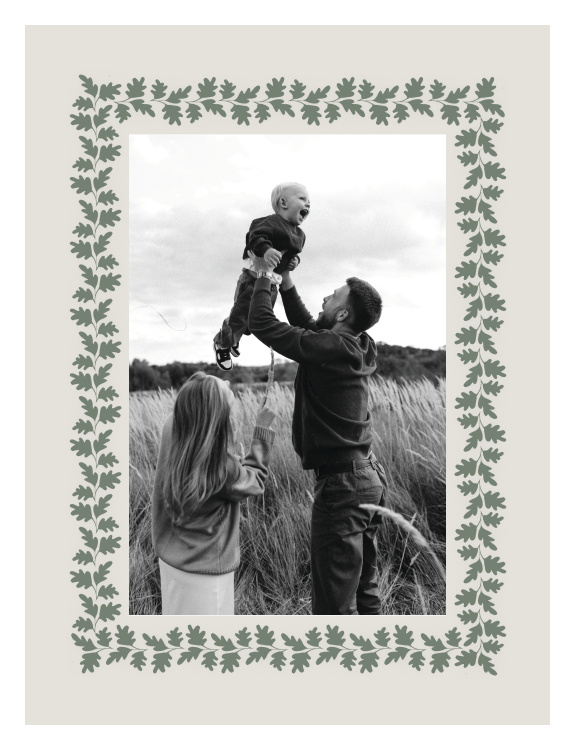 Oak Tree Photo Art Print frames a favorite photograph with a graceful border of repeating oak leaves for a timeless botanical look.