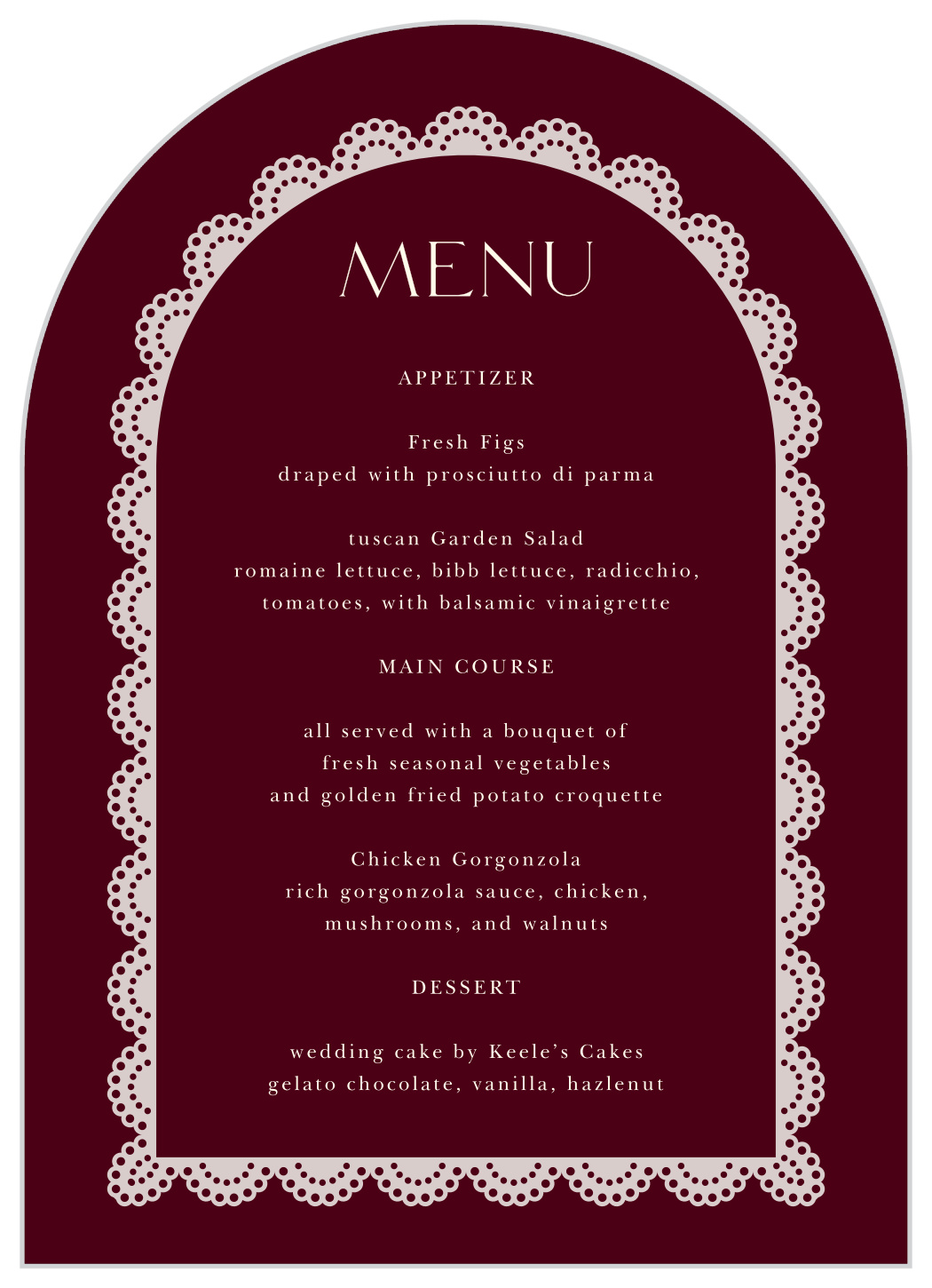 Lace Frame Wedding Arch Menus