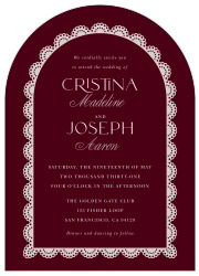 Lace Frame Wedding Arch Invitations combine a graceful arched silhouette with intricate scalloped lace detailing and elegant typography for a romantic, vintage-inspired wedding suite.