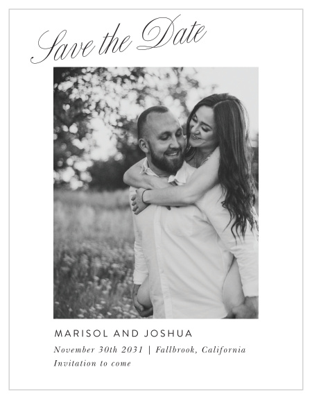 Perfect Photo Save the Date Magnets showcase a favorite engagement photograph with elegant handwritten calligraphy and a clean, minimalist layout for a timeless wedding announcement.