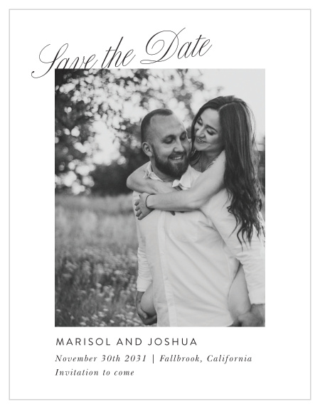 Perfect Photo Save the Date Magnets showcase a favorite engagement photograph with elegant handwritten calligraphy and a clean, minimalist layout for a timeless wedding announcement.