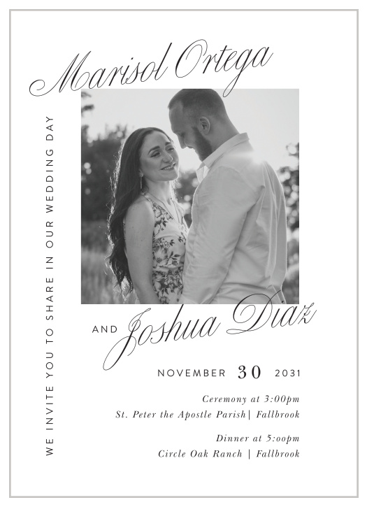 Perfect Photo Wedding Invitations showcase a favorite couple’s photograph with elegant handwritten calligraphy and a clean, minimalist layout for a timeless wedding announcement.
