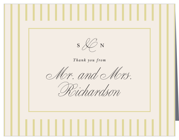 Formality Stripe Wedding Thank You Cards feature timeless vertical pinstripes, a delicate rectangular border, and elegant calligraphy for a sophisticated expression of gratitude.