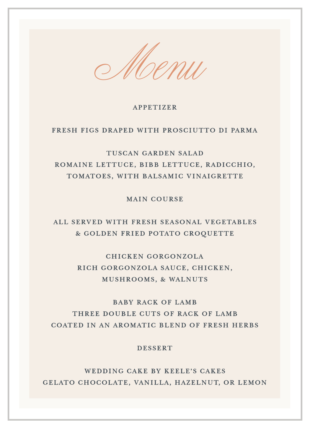 Champagne & Tables Wedding Menus