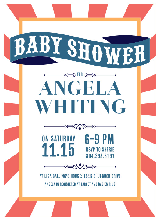 The Circus Ribbon baby shower invitations are a cute double side invite perfect for any circus themed shower.  