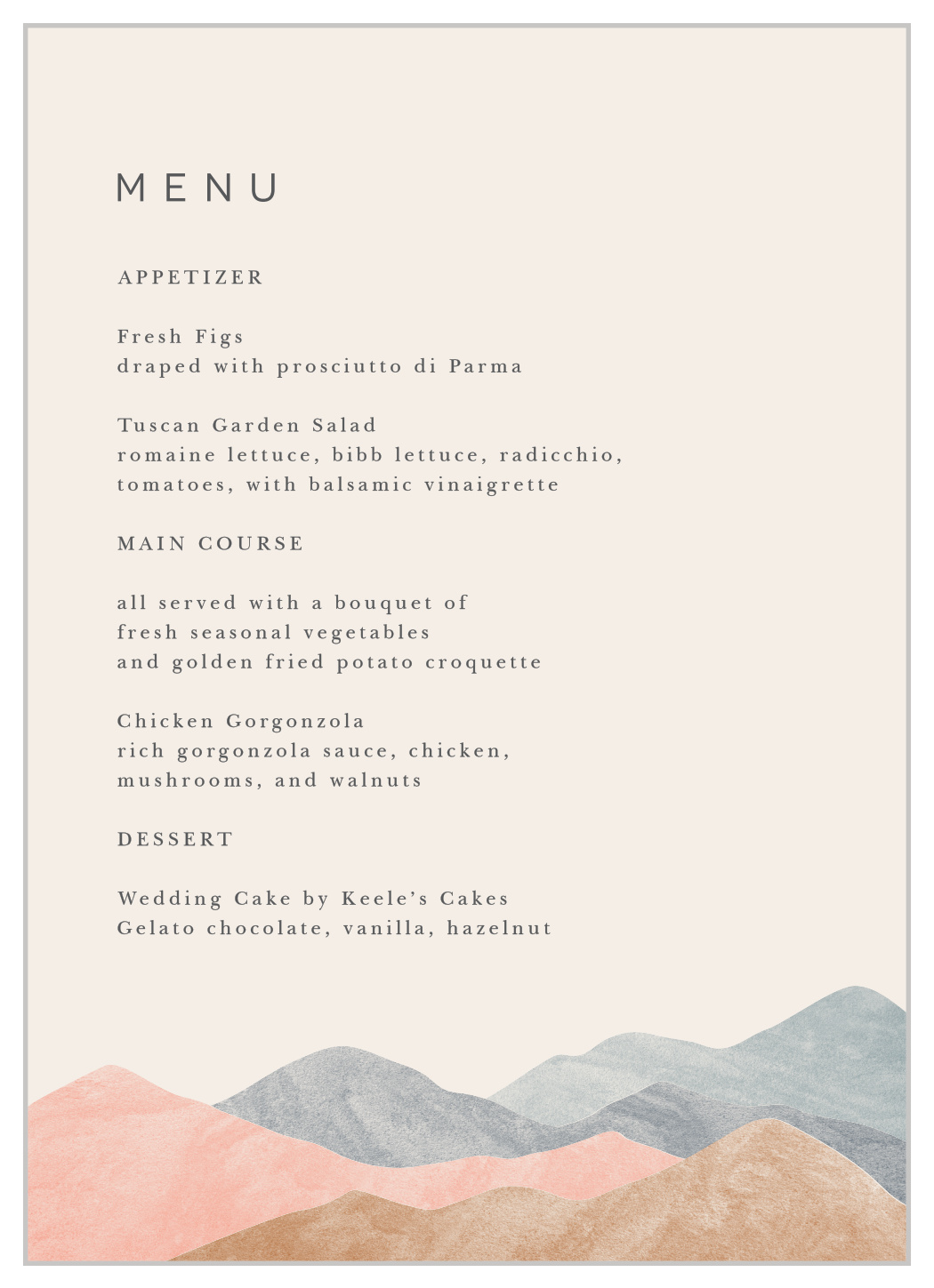 Mystic Mountains Wedding Menus
