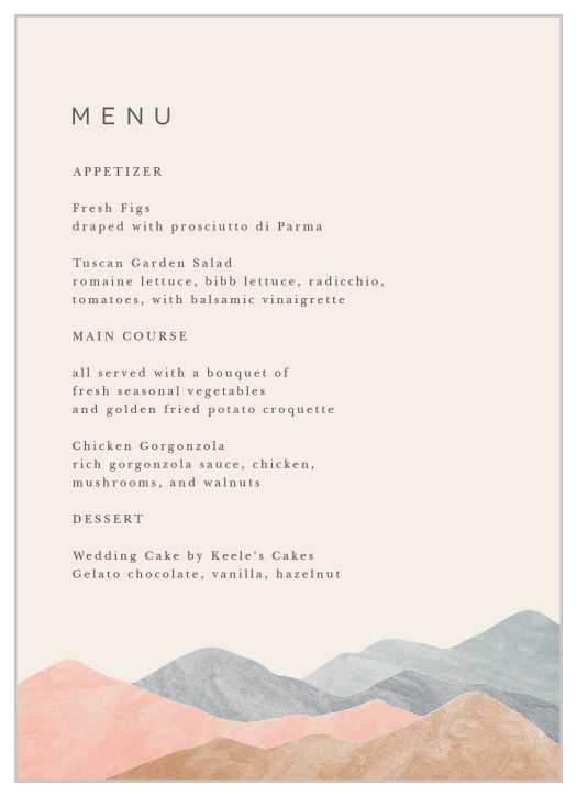 Mystic Mountains Wedding Menus