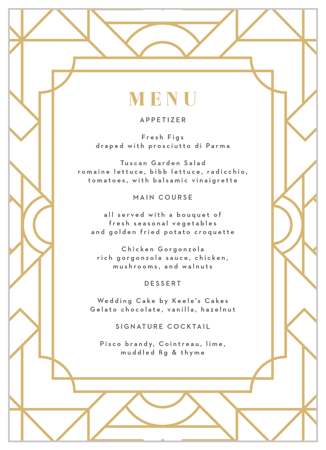 Art Deco Wedding Menus