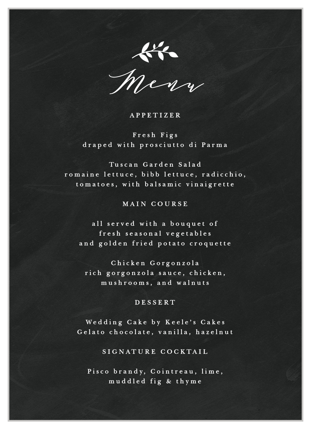 Chalkboard Art Wedding Menus