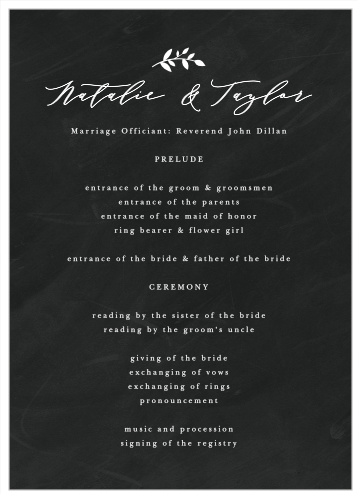 Keep family and friends up-to-date throughout your ceremony with our Chalkboard Art Wedding Programs.