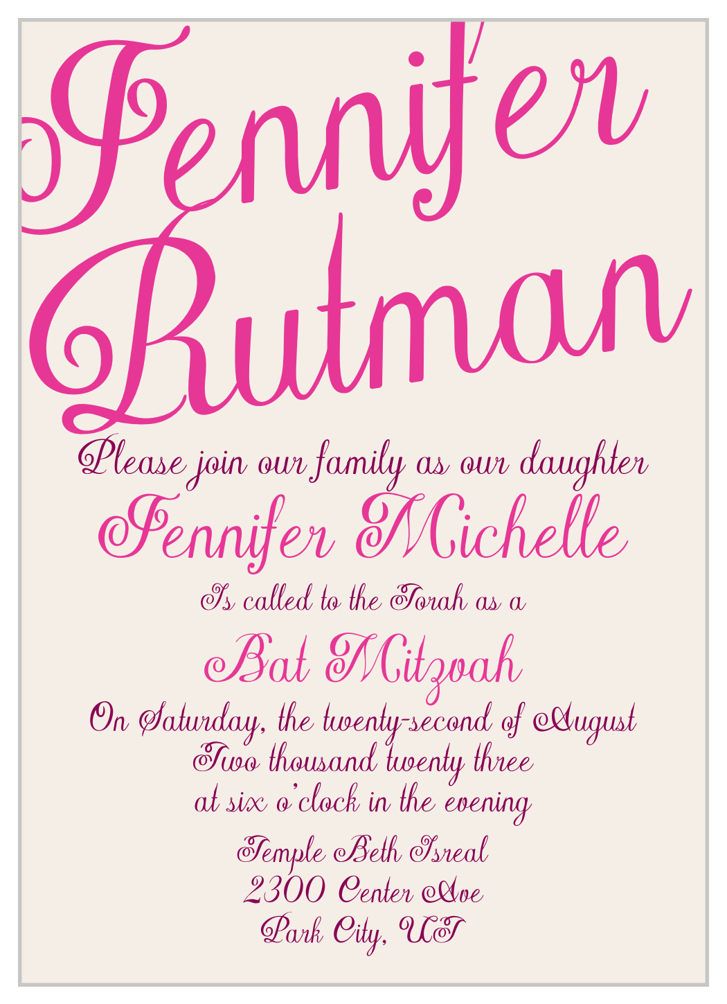 Modern Elegance Bat Mitzvah Invitations