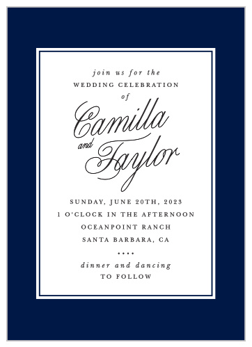 Bring family and friends together to celebrate your marriage with our Calligraphic Slant Wedding Invitations. 