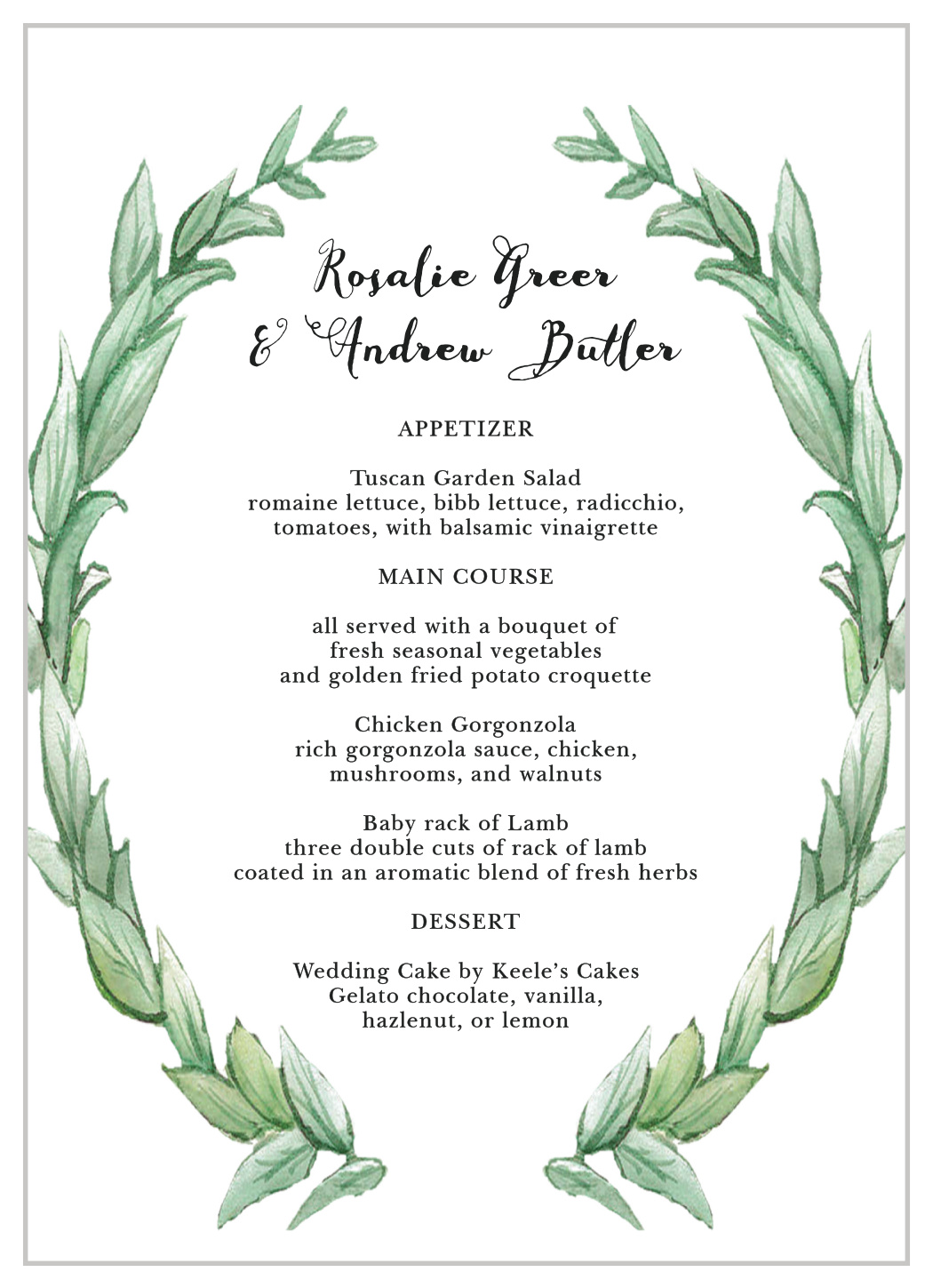 Leafy Love Wedding Menus
