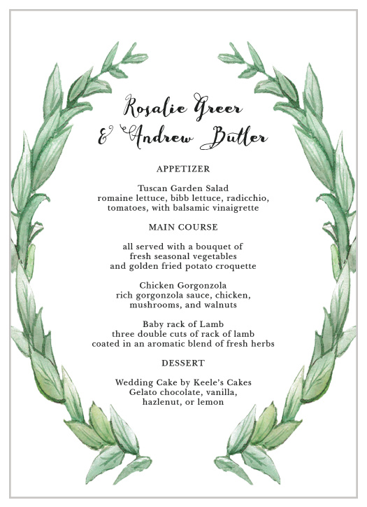 Leafy Love Wedding Menus