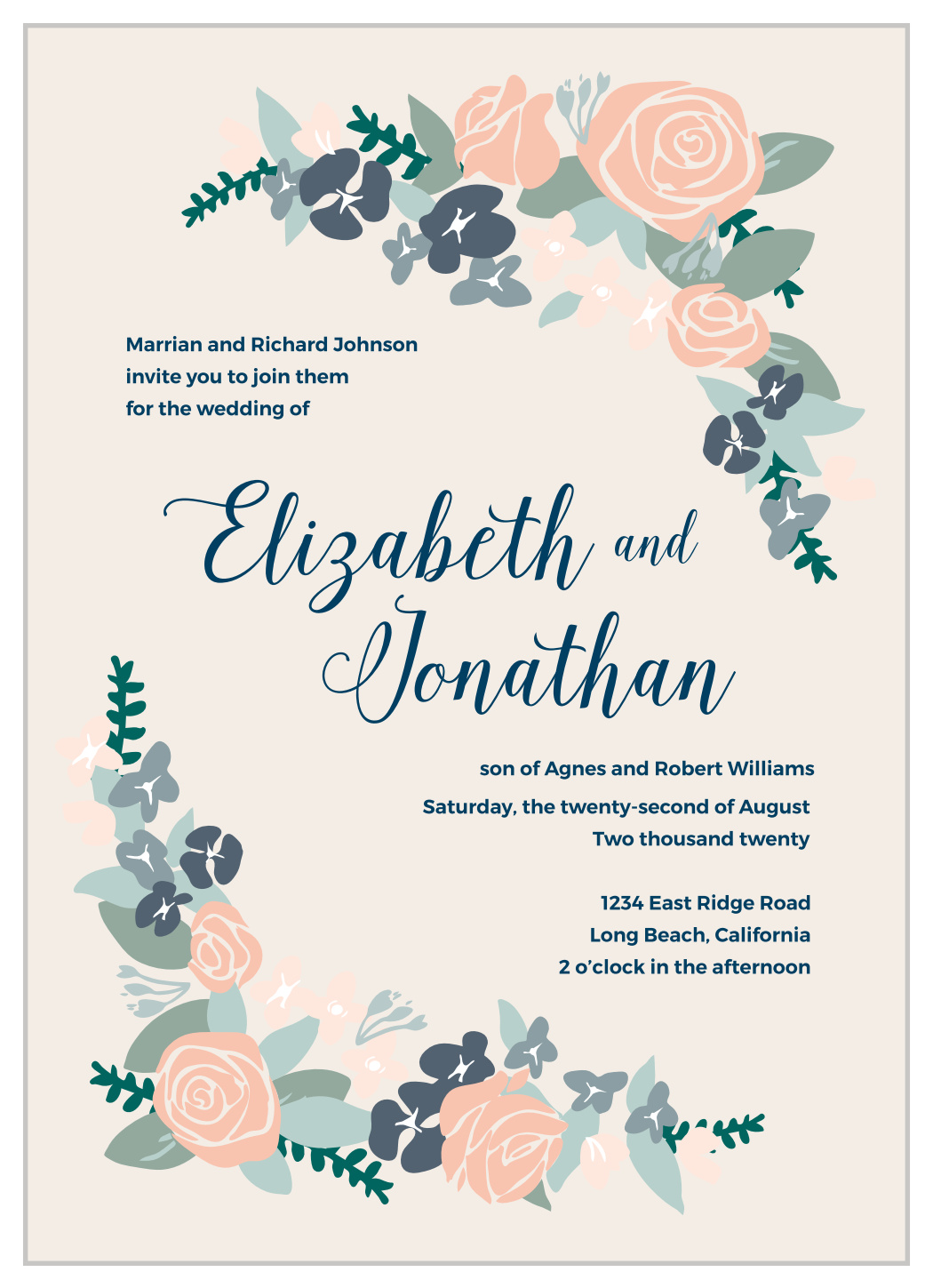 Illustrated Corner Wreath Wedding Invitations