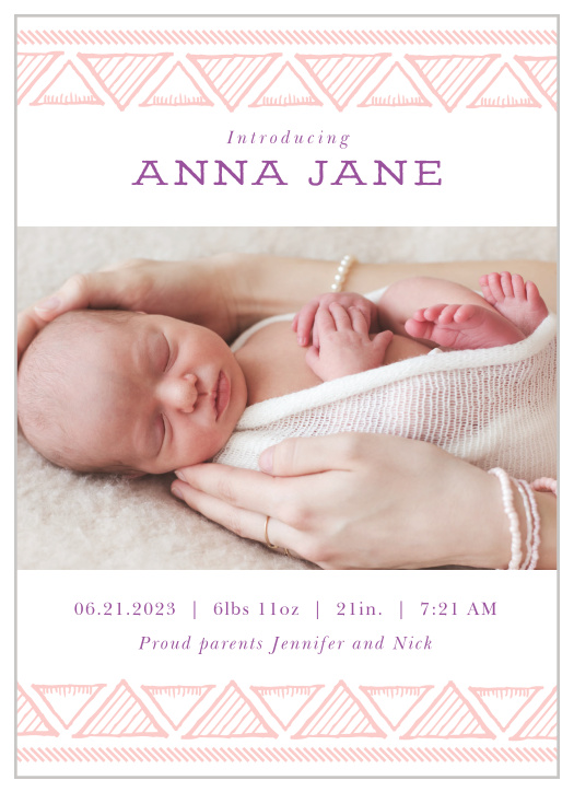 Stylishly let your loved ones know of your newest family member with our Boho Stripe Birth Announcements! 