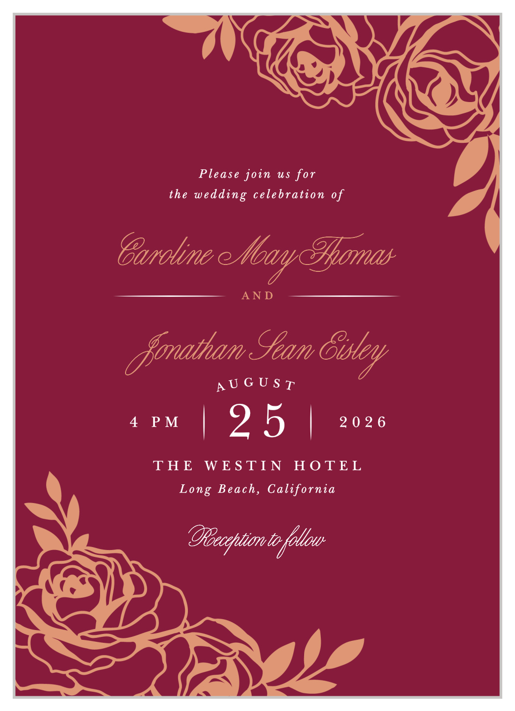 Rose Outline Wedding Invitations