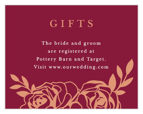 Let our beautiful Rose Outline Registry Cards help you kindly tell your guests where you are registered. 