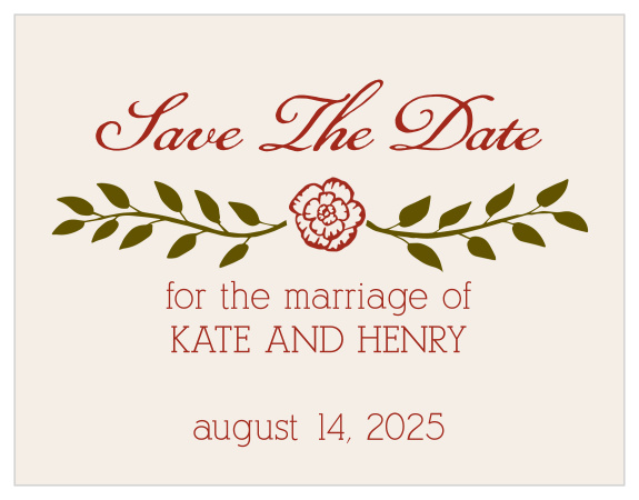 Our Illustrated Peonies save the date card has super cute painted flowers. As always, you can change the colors and fonts in order to match your wedding scheme. Personalize the card and see your modifications instantly!