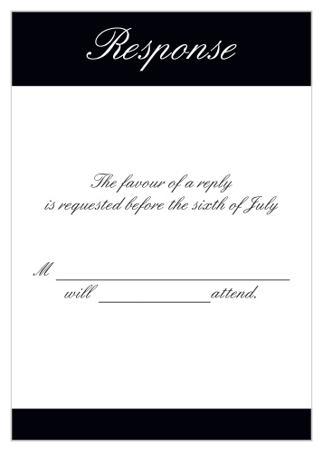 Pure elegance in it's simplicity, the bold stripes of Forever Chic Response card is the perfect accessory for the Forever Chic invitation's bold stylings. Customize the colors and fonts of this RSVP card to match your invite and your style perfectly.