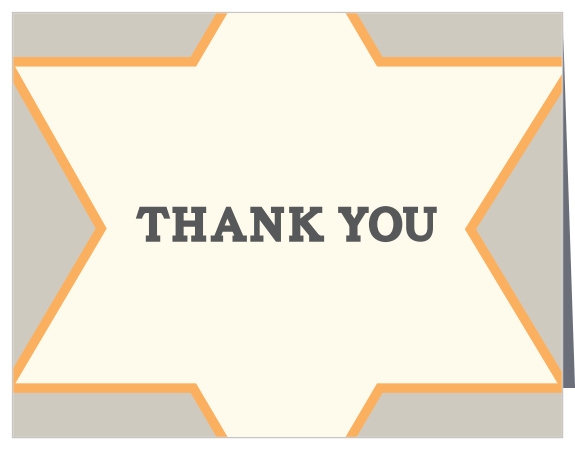 Text bordered by a large star make the Star Frame Bar Mitzvah Thank You Card one of a kind!
