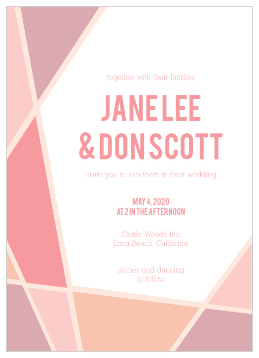 Our Geometric Frame Wedding Invitation sports fun, bold shapes that surround your very own text. Bright colors and thick lines make for an invitation that will stand out above the crowd.