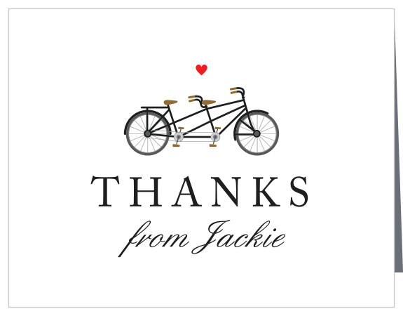 With an adorable design of a bike, the Tandem Bike Bridal Shower Thank You card is a great way to express your thanks to friends and family! Completely customizable, too! 
