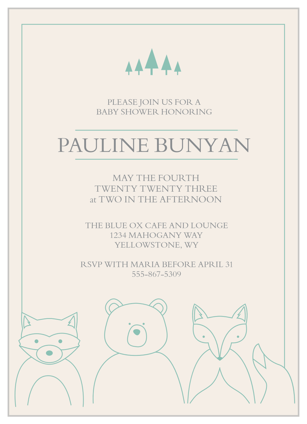 Woodland Outline Baby Shower Invitations