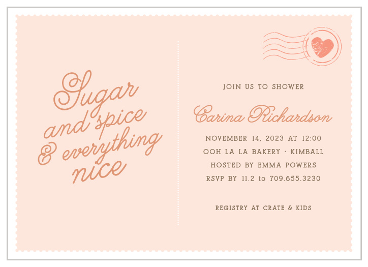 Bring your family and friends together to celebrate your little one on the way with our Sugar & Spice Baby Shower Invitations. 