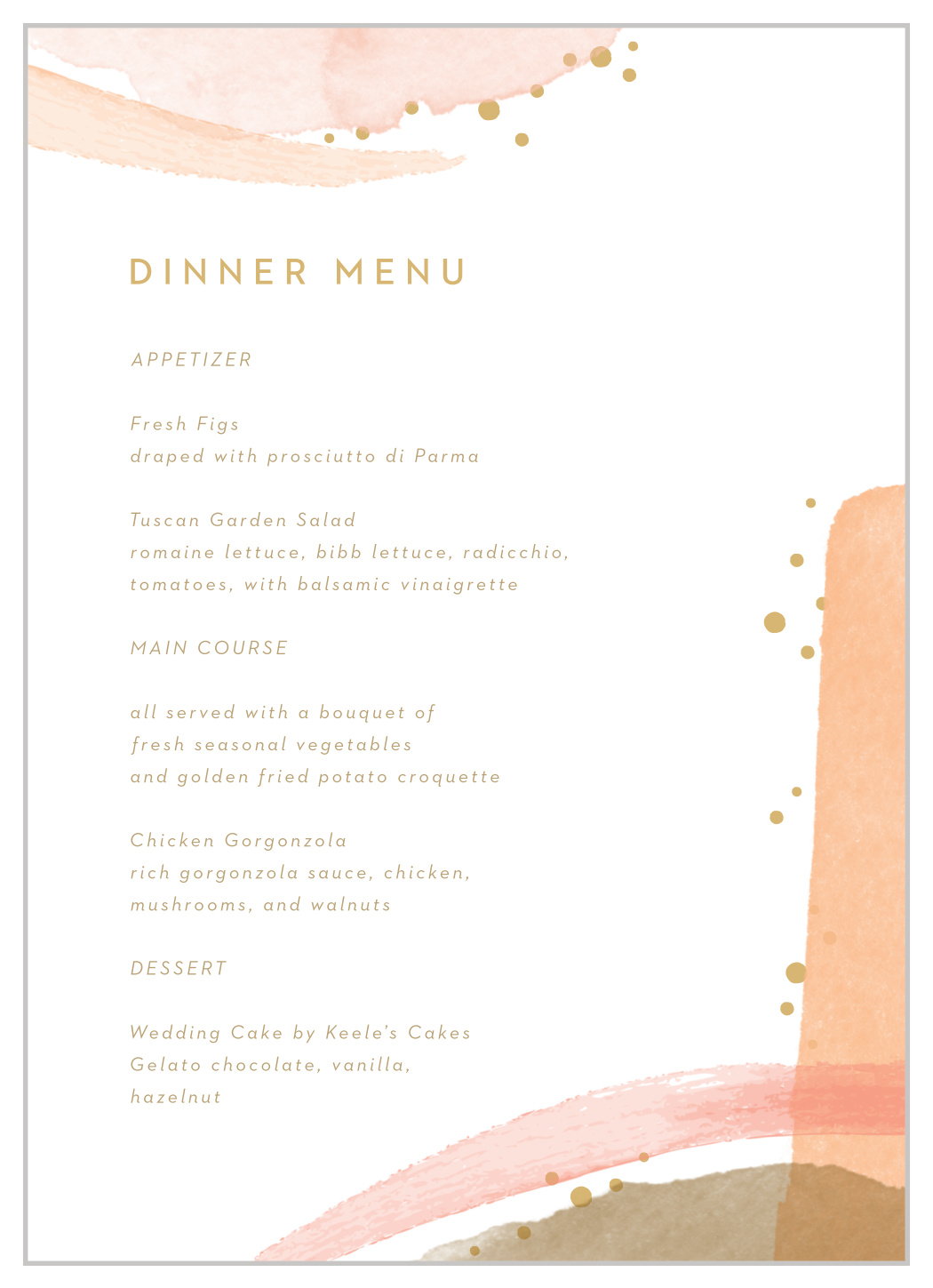 Modern Desert Wedding Menus