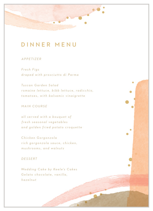 Modern Desert Wedding Menus