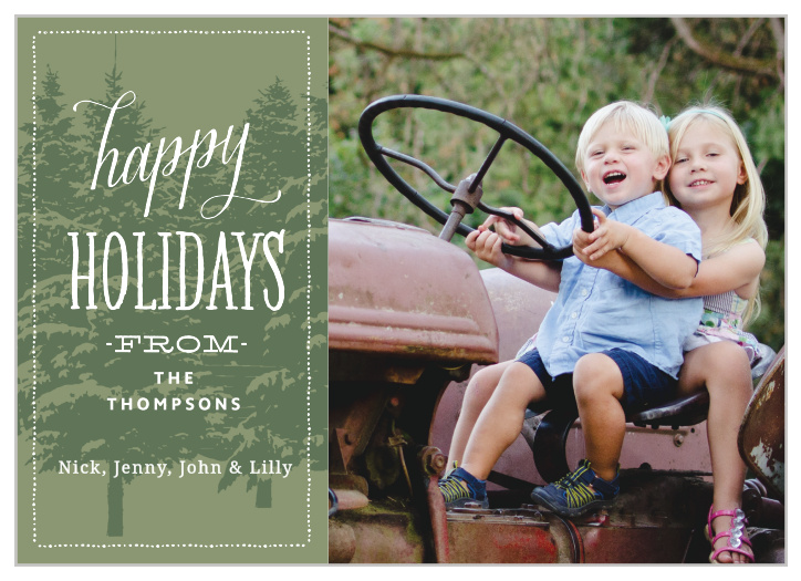 Customize each element of the Pine Tree Holiday Card by choosing from our hundreds of font, text and color options. 
