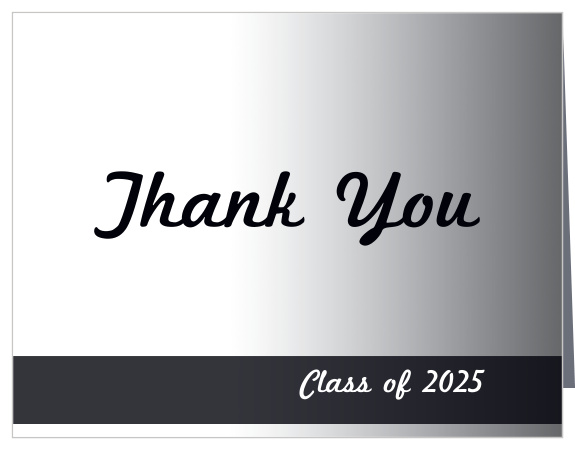 With a customizable gradient, class banner and customizable text boxes, the Photo Fade In Graduation Thank You Card is a great way to express your gratitude.  Choose from hundreds of font, text and color options 
