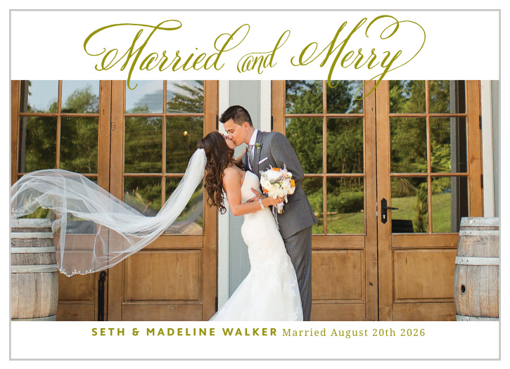 The Merry and Married holiday cards are a great way to use your wedding day photos.