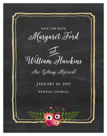 Your guests will be certain to mark their calendars after they receive our beautiful Chalkboard Blossom Save-the-Date Cards.