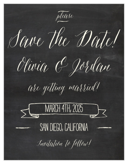 The Chalkboard Lettering save-the-date cards is part of the Love vs Design collection by Basic Invite.