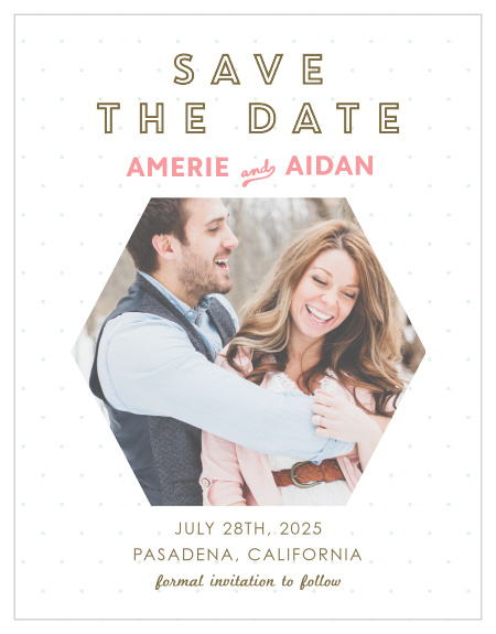 The Geometric Love save-the-date cards are part of the Love vs Design collection by Basic Invite.