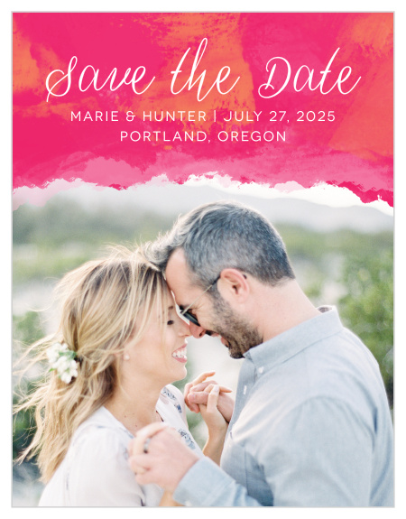 Ensure that your friends and family know when your wedding will be using the Splashy Watercolor Save-the-Date Magnets.