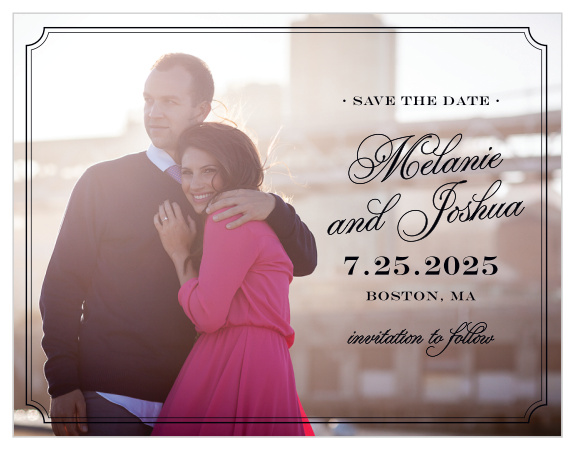Ensure that your friends and family know when your wedding will be using the Stately Silhouette Save-the-Date Magnets.