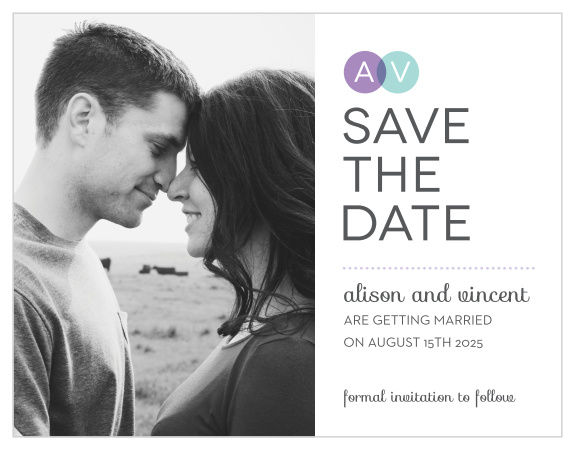 With a touching photo of you and your betrothed on the left, overlapping circles to serve as an eye-catching title alongside "Save the Date", and a combination of soft scripts and clean sans-serifs, Union Bliss Save-the-Date Magnets are perfect for announcing your upcoming celebration. 